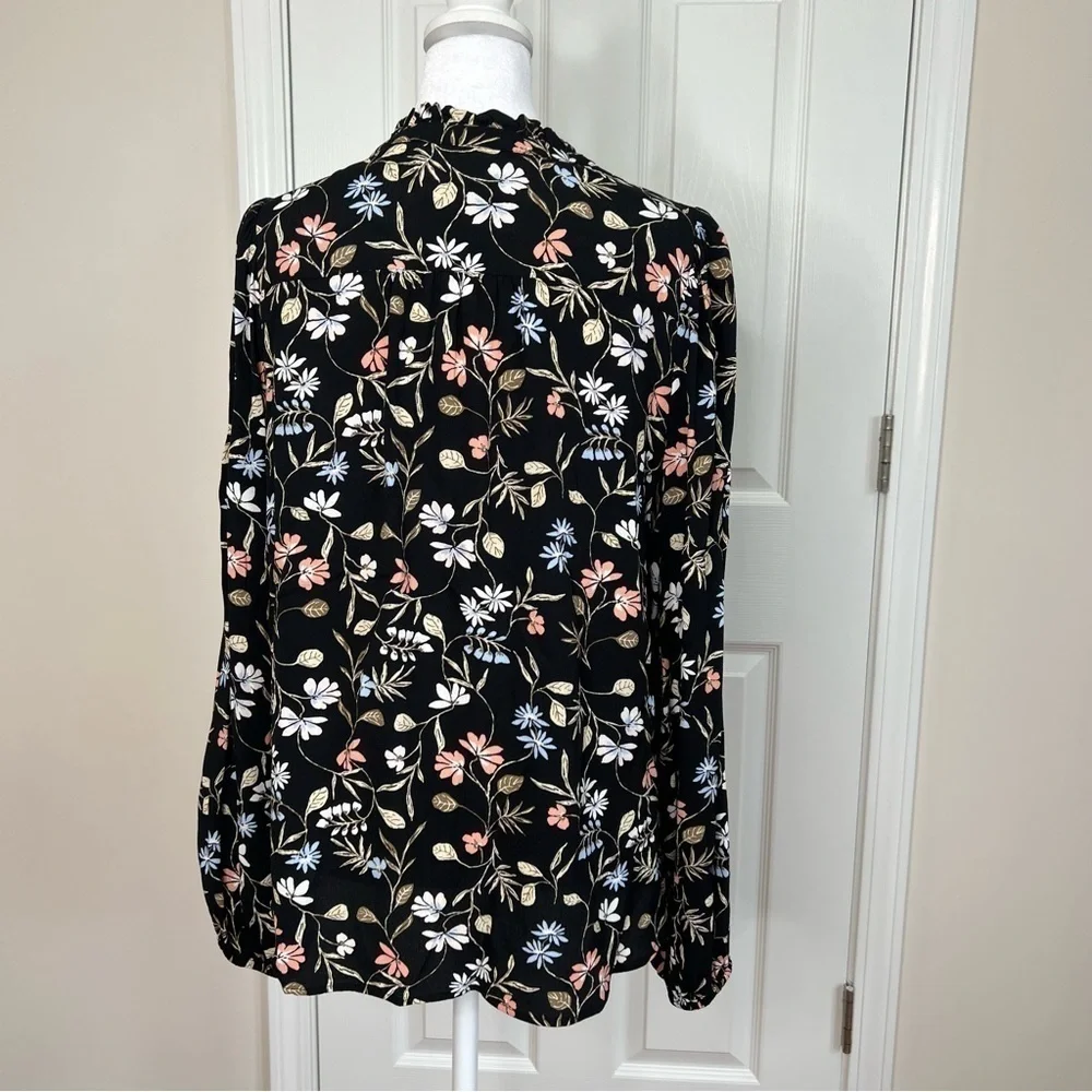 ! LOFT Floral Ruffle Tie Neck Blouse, - Picture 5 of 11